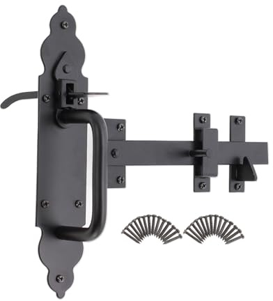 Infinity Decor Heavy Duty Black Gothic Suffolk Ornamental Thumb Gate Latch Set for Wooden Garden, Garage & Shed Door Catch for Security & Privacy