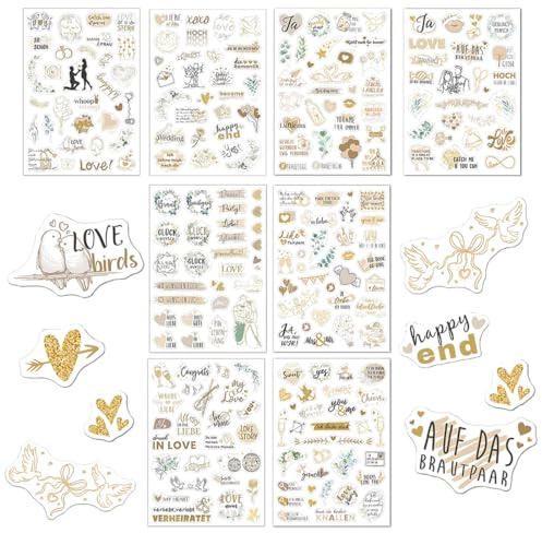 KEPYATI 8 Blatt Aufkleber Hochzeit Gästebuch (325 Motive), Hochzeitsaufkleber Für Bullet Journal, Sticker Hochzeit Für Fotoalbum, Vintage Hochzeitssticker (Creme Aufkleber)