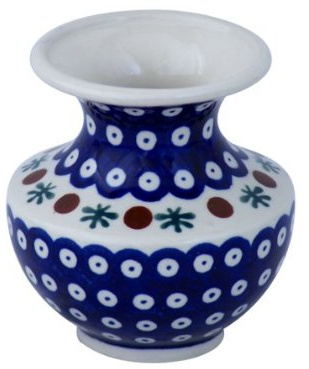Bunzlauer Keramik Vase klein bauchig Kugelvase Ø10,2 cm, H 11,1 cm – Blumenvase „Emilia“ im Landhausstil für kleine Sträuße (Dekor 41)