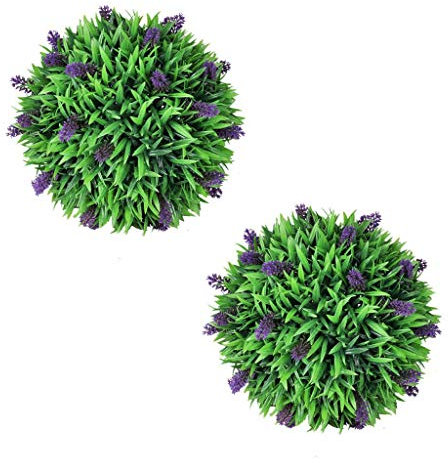 vidaXL 2X Buchsbaumkugel mit Lavendel Künstlich Naturgetreu Deko Pflanze Buxus Buchsbaum mit Lavendelblüten Kunstpflanze 30 cm