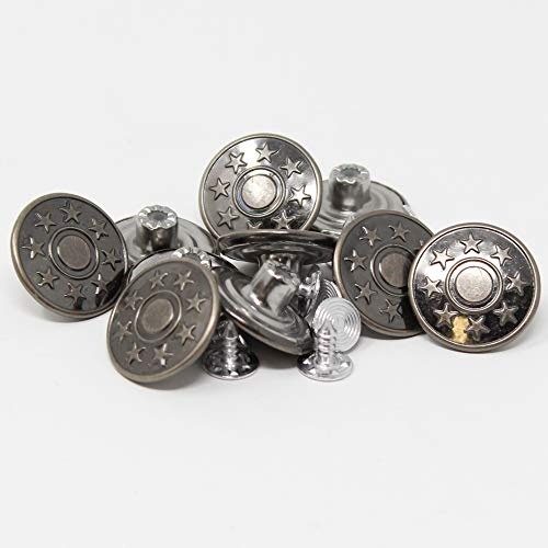 BIG-SAM - 10 Metallknöpfe/Jeansknöfe - ⌀ 20mm - Altkufer, Altsilber oder Silber - mit Motiven - Nähfrei! (Altsilber)