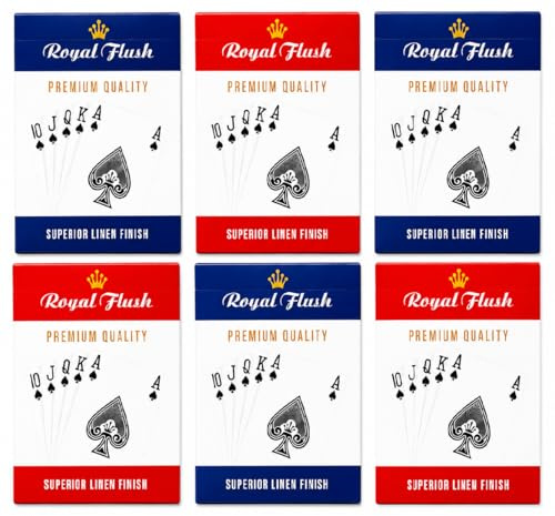 Cartamundi Royal Flush Standard Playing Cards (Pack of 6) Superior Linen Finish, Easy To Shuffle & Durable, Red & Blue Decks