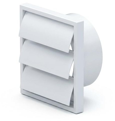 Airflow® Schwerkraftlamellengitter – Weißes Außenwand-Lüftungsgitter aus Kunststoff für 150 mm Rohrleitungen – Wetterfester Luftauslass – 187 mm x 187 mm