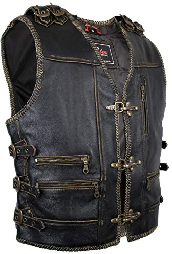 MDM Veste de moto en cuir style rétro