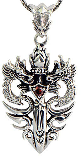 Beydodo Sterling Silber Kette Herren Rot Zirkonia Drachen Schwert Anhänger mit Kette 20 inch Freundschaftskette Halskette
