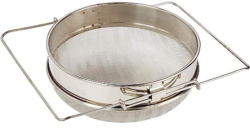 Profi Farbsieb Ø 23,5 cm | Lacksieb 24 cm - 41,5 cm Bügel ausziehbar | Lackfilter 0,7 mm, 700my Maschenweite | Mesh-Filtersieb aus rostfreiem Stahl | Lackierzubehör Malerzubehör Maler-Farbsieb