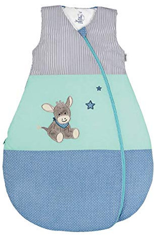 Sterntaler Funktionsschlafsack für Kleinkinder, Esel Emmi, Ganzjährig, Wärmeregulierung, Reißverschluss, 90 cm, Blau/Mehrfarbig