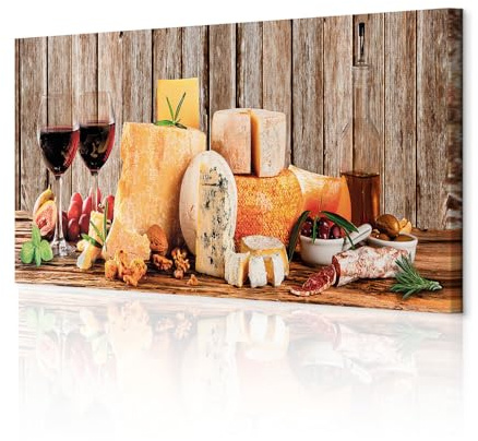 decomonkey Wandbilder Küche 120x40 cm 1 Teilig Leinwandbilder Kunstdruck | Strukturleinwand, Holzkeilrahmen, Bild auf Leinwand, Wanddeko, Wohnzimmer, Wanddekoration, Kochen, Wein, Käse, Aufschnitt