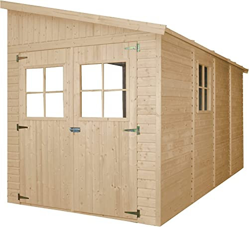 Casa da giardino in legno naturale (senza parete laterale) 416x216 cm/8 m²- Magazzino esterno con finestre - Capanno da giardino - Bici, Deposito attrezzi e rimessa TIMBELA M340