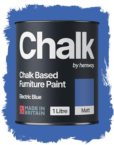 Hemway Chalk Based Furniture Paint, Electric Blue 1L, Matt Finish | Shabby Chic, Chalk Paint Furniture & Walls, Quick Dry & 1 Coat