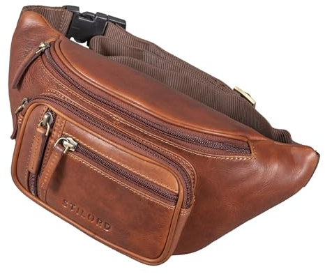 STILORD 'Greg' Vintage Bauchtasche Leder Hüfttasche Herren Damen Belt Bag - ideal für Reise Festival und Outdoor - Moderne Gürteltasche Echt-Leder groß Gurt Verstellbar, Farbe:Porto - Cognac