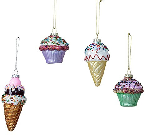Weihnachtsanhänger 4 Stück Glas Muffin und Eis