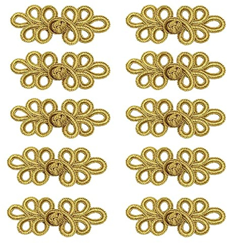 WiYould 10 Paar chinesische Knoten, Frosch-Knöpfe, Verschlussknoten, Nähknöpfe, Verschlüsse für Cheongsam, Tang, Anzug, Schal, Strickjacke, Pullover, Mantel, Kostüme, Outfit Nähen (Gold, W5)