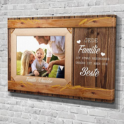 Deutsam Personalisierte Leinwand Jede Familie Geburt Familie mit eigenen Namen und Foto Geschenk Muttertag Vatertag Leinwandbild Kinder