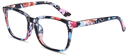 EYLRIM Stilvolle Brille ohne Sehstärke quadratischer Rahmen für Männer und Frauen, klare Gläser, A6 Blumenmuster, Medium