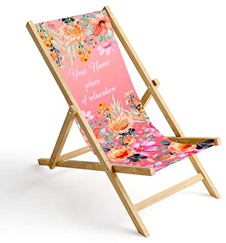 Ferocity Wooden Folding Sun Lounger Chair Garden Beach Chair Design Watercolor Flowers [119]