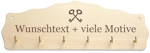 Geschenkissimo Schlüsselbrett aus Holz - individuelle Gravur mit Name, Spruch und Motiv - personalisierter Schlüsselhalter, Medaillen Aufhänger und Orden, Schlüsselboard als Wanddeko