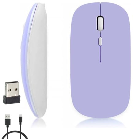 iSTYLE Ratón Inalámbrico Recargable, Bluetooth o 2.4GHz con Mini Receptor USB, 1600 dpi de Seguimiento Óptico, Ratones silenciosos para Mac, PC, iPad, Laptop, Tableta(Morado)