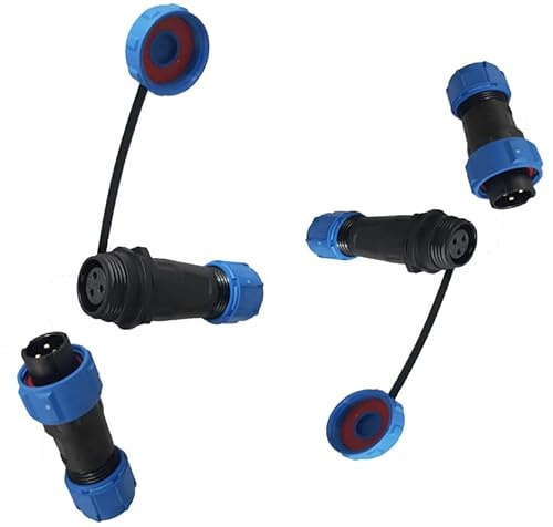 230V 12V IP68 13mm 3-polig,Rundstecker, Buchse, Verbinder Stecker Set mit Deckel, Steckverbindung, Steckverbinder wasserdicht für Garten Boot KFZ ! für max. 6,5mm Kabeldurchmesser (2 Sets / 3-Pin)