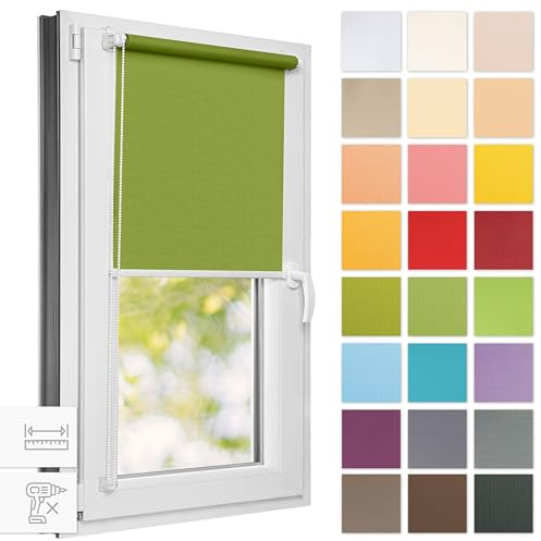 Estika Rollo für Fenster ohne Bohren - 55cm x 120cm - Frühlingsgrün 1-25 Stofffarben, Klemmfix Montage, Fensterrollos für innen, Sichtschutz für Fenster und Balkontür (55 cm Stoffbreite)