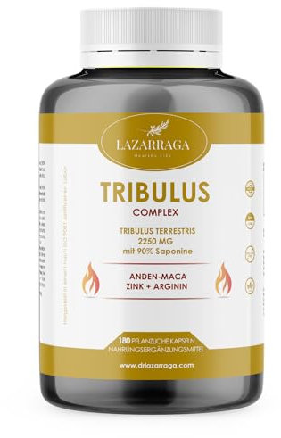 LAZARRAGA - Tribulus Terrestris 2250mg + Maca Peruanisch + Arginin + Zink | 180 Capsules, Vitamine Für Männer | Maca Kapsel - 180 Vegan Capsules