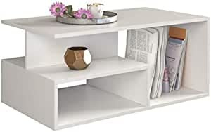 CDF Couchtisch Wohnzimmertisch Weiß – Moderner Tisch 90x51x43 cm – Minimalistisches Design aus 16 mm laminierter Spanplatte – Glatte Kanten ohne Abdeckkappen – Leichte Selbstmontage