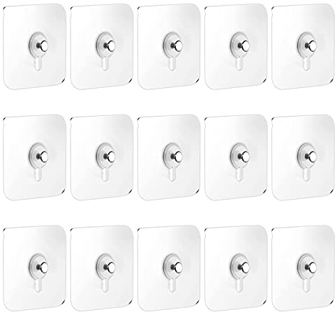 VEGCOO 15 Pcs Attaches Murales sans Percer, Crochets Transparents Auto-adhésifs sans Clous pour Accrocher des Horloges, des Photos, des Peintures