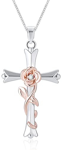 ACECHA Mothers Day Gifts - Cross Necklace for Women, Dainty Faith Cross Pendant Necklace with Heart Flower Birthstone Jewelry for Mom Women Gifts, Birthday Anniversary