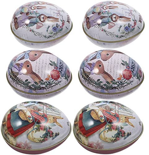 Amosfun Ostereier Osterdeko Eier zum Befüllen Dekoeier Ostern Geschenkbox Metall Geschenkdose Keksdose Blechdose Schmuckdose Süßigkeiten Dose Schachtel für Osterparty 6 Stück