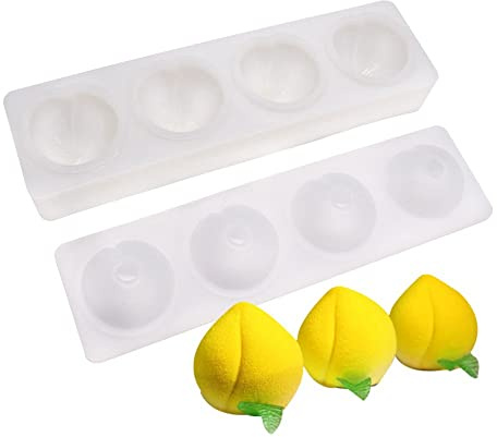Silicone Mold Dessert Silicone Cake Mold For Baking Fondant Mould Fruit Shape Sugar Candy Jelly Bakeware Chocolates Mould (2PCS Peach L_14.4x3.6x1.92 inch)