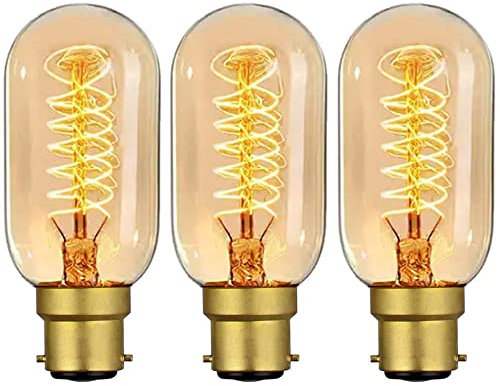 Sunnylinn 40W B22 Vintage Edison Light Bulbs Bayonet Dimmable, B22 BC Filament Vintage Bayonet Light Bulb Warm White, T45 Antique Retro Light Bulb 230V (3-Pack).