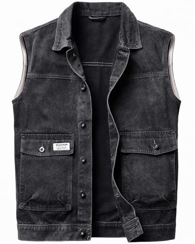 Harbrosrce Gilet Smanicato in Jeans Uomo Retro Vintage Cotone Fresco Senza Maniche Giacca di Denim per Capispalla Fotografia Moto