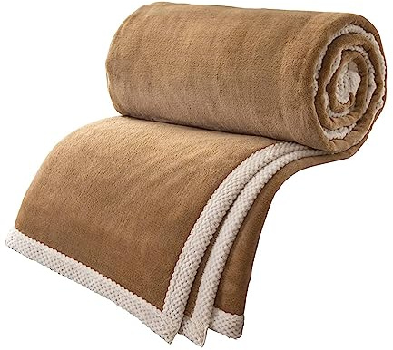 XHDZSW Couverture, Couverture Duveteuse Super Douce Chaude, Légère, Épaissi des Deux côtés Couverture en Peluche Souple Réversible pour Lit Sofa (Chameau,150x200cm)