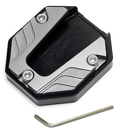 Ashuxxn Motorrad Ständer Fuß Seitenverlängerung Pad Unterlage Fuß-Verbreiterung Ständer Platte Universal Motorrad Seitenständer Motorrad Seitenständer Verlängerung Pad CNC Aluminium (Silbrig)