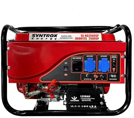 Syntrox Stromerzeuger, Notstromaggregat, Brontes 2500SP, Benzin, 6,5 PS Motor, 15 Liter Kraftstofftank, DC Ausgang, 220V Steckdosen, Kupfer-Generator, Benzin Notstromgenerator