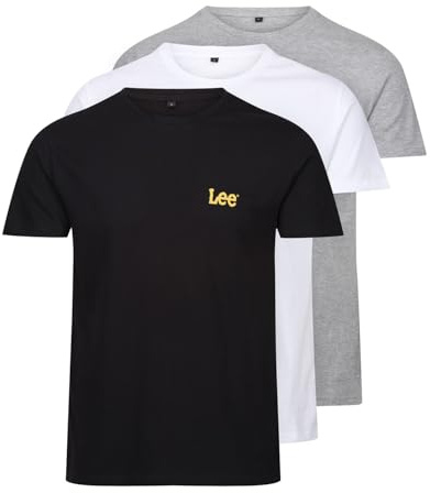Lee Hombres Camiseta de Cuello Redondo Negro/Gris/Blanco Paquete de 3 Medio