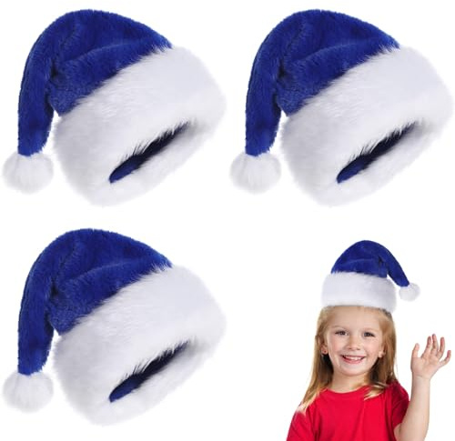 3 Stück Plüsch Nikolausmütze,Warm Dicker Nikolaus Mütze für Kinder Weihnachtszubehör,Deluxe-Weihnachtsmannmützen mit Samt und Plüschbesatz für Weihnachts Neujahr Geschenke Weihnachtsfeier Lieferungen