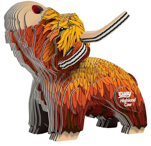 EUGY 650106 Hochlandrind, 3D Tier-Puzzle für Kinder und Erwachsene zum Zusammenbauen, DIY Tierfigur, Bastelset ab 6 Jahren, Braun Ca