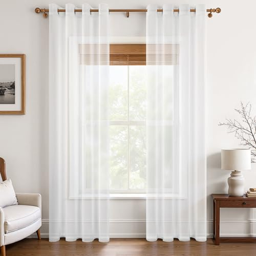 MRTREES Gardinen mit ösen 210 cm lang vorhänge Wohnzimmer modern 140 cm breit Vorhang weiß Stores gardinen Schlafzimmer schals 2 Set