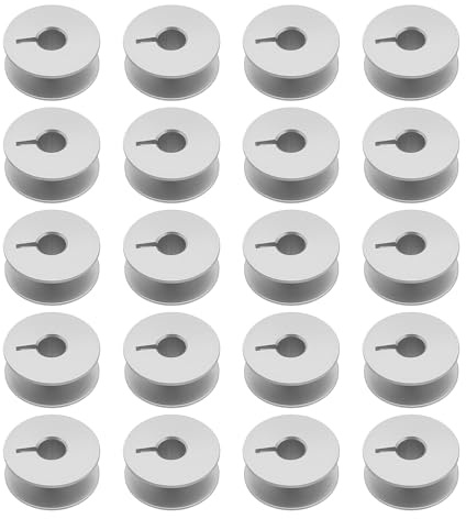 OTOTEC 20 bobinas de metal ranuradas de aleación de aluminio para máquina de coser, cilindro de bloqueo compatible con modelos de costura Pfaff Home e Industrial, 21 x 8,8 mm