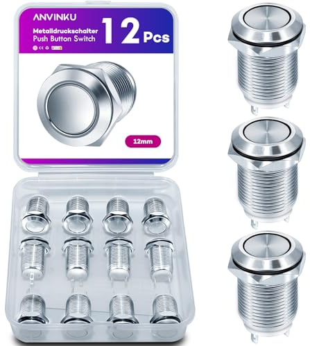 ANVINKU Pulsador de 6 unidades, 12 mm, interruptor táctil impermeable