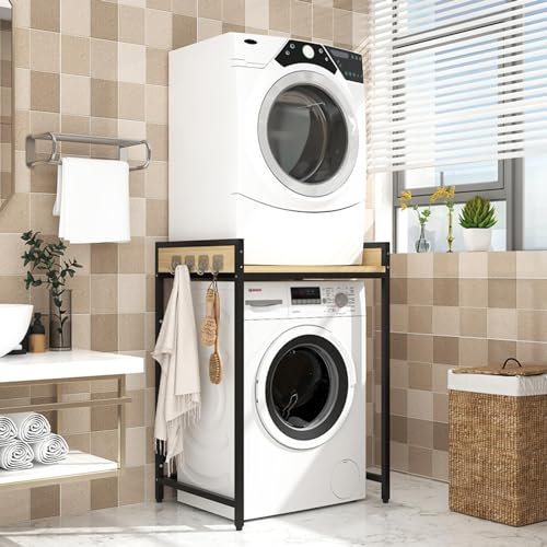 GAMAK Estanteria Lavadora y Secadora, Mueble Lavadora Secadora Exterior, Estantería Superior para Lavadora Estante Organizador de Baño Ahorra Espacio Ahorro de Espacio (Color : Black+Light Walnut)