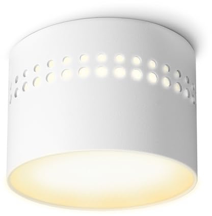 linovum SUNEVA Aufbauspot weiß rund flach warmweiß 8W indirekt 230V | Flacher Deckenspot weiß - indirektes warmweißes Licht, für Wohnzimmer, Flur & Küche, direkt an 230V, festverbaute LED