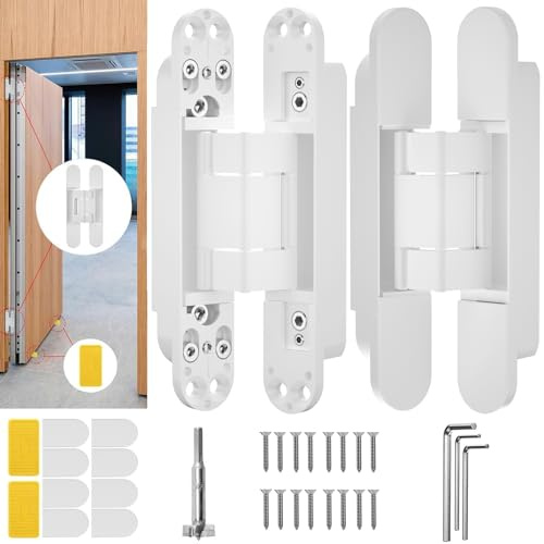 7 Hidden Door Hinge/Concealed Hinges,Invisible Hinges,Invisible Door Silent 180 Degree Swing Hinge 3-Way Adjustable Butt 7 x 2.8 x 1 (2, White, 7 inch) | Invisible Door Silent 180 Degree Swing Hinge 3-Way Adjustable Butt 7 x 2.8 x 1inch