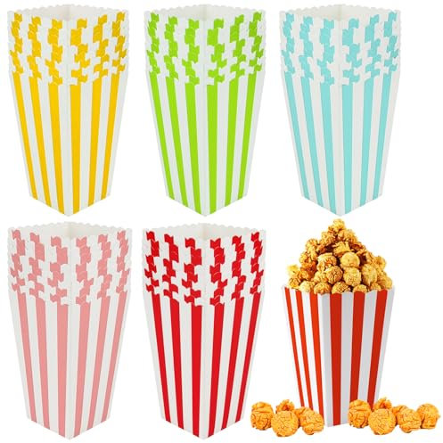 Nadisean 50 Pezzi Scatole di Popcorn, 5 Colori Sacchetti Pop Corn，Mini Striscia porta pop corn festa, Contenitori Pop Corn, Scatole Pop Corn per Feste, Compleanno, Carnevale, Cinema