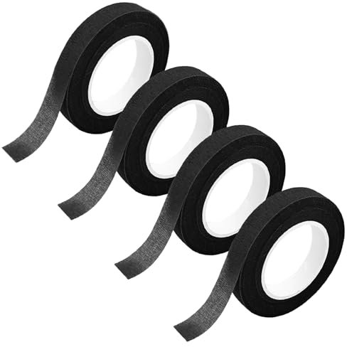 4 Rollen Flora Kreppband, Schwarz Floristenband, 12mm*27m Selbstklebend Floristenkrepp Blumenband, Klebeband Flora Blumenband für Blumensträuße DIY Kunsthandwerk Florist Floral Wire Tape black