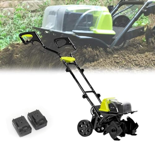Motobineuse de Jardin, cultivateur sans Fil, motoculteur sans Fil, motoculteur électrique Portable avec Batterie Rechargeable et Chargeur, Roues réglables, cultivateurs de Sol pour
