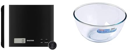 Salter 1066 BKDR15 Arc Kitchen Scale – Digital Food Weighing Scales For Precise Cooking/Baking & Pyrex Glass Bowl 3.0L, pack of 1