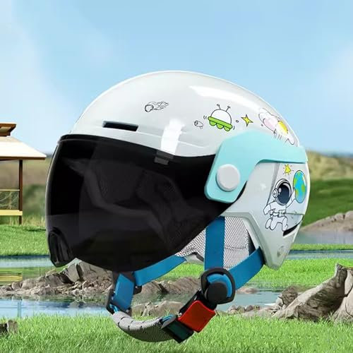 Niedlicher Kinder-Motorrad-Retro-Halbhelm Elektrohelm Mit Visier Jungen Mädchen Leichter Moped-Jet-Halbhelm Offener Helm C,48-52CM