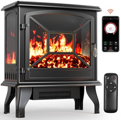 Silonn Electric Fireplace Heater,5300 BTU Portable Fireplace with App & Remote,24″/60cm Electric Corner Fireplace Low Noise with 5 Brightness Levels,Temp Control & Timer for Living Room,Bedroom